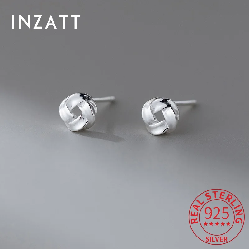 

INZATT Real 925 Sterling Silver Geometry Mini Stud Earrings for Women Classic Fine Jewelry Personality Accessories