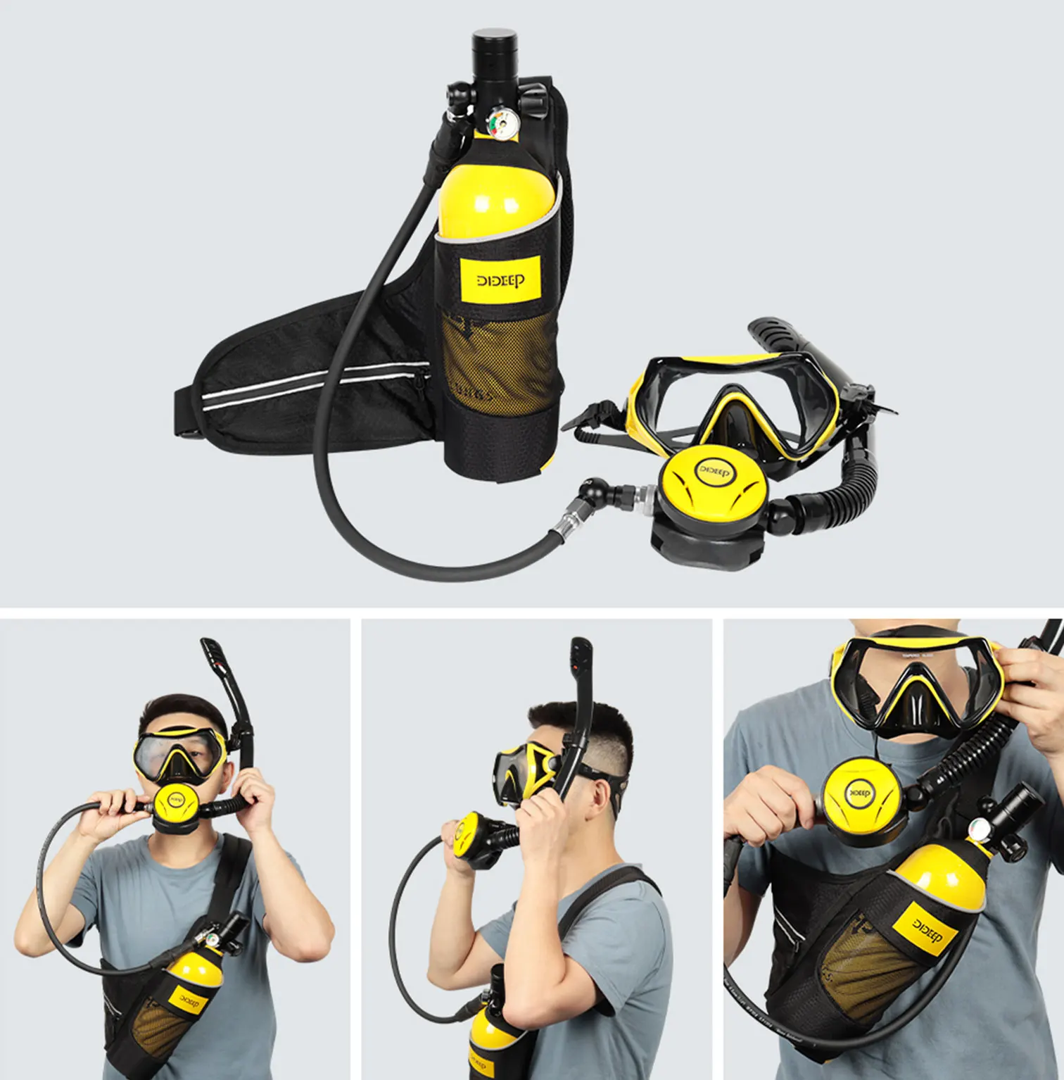 DIDEEP X4000P 1L Mini Tank Dive Scuba, 15-20 Min Underwater Breathing Apparatus, Portable Dive Kit,Up to 10 Meters Water Depth