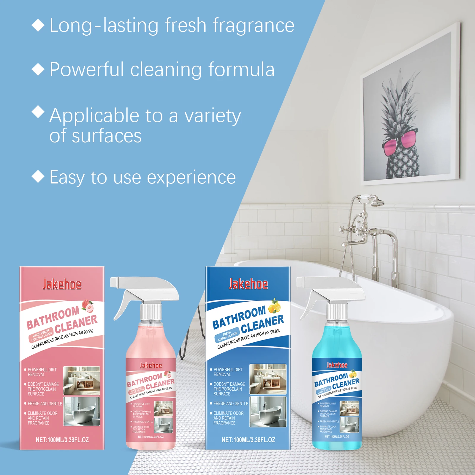 Bathroom Cleaner - Fresh Lemon Scent Deep Clean Bathroom Surface Cleaner, Bathroom Tub & Tile Cleaner for Shower, Toilet, Sink, Removes Soap Scum and Hard Water Stains, Streak Free Shine, Quick Foaming Bathroom Cleaning Spray, Household Surface Cleaner