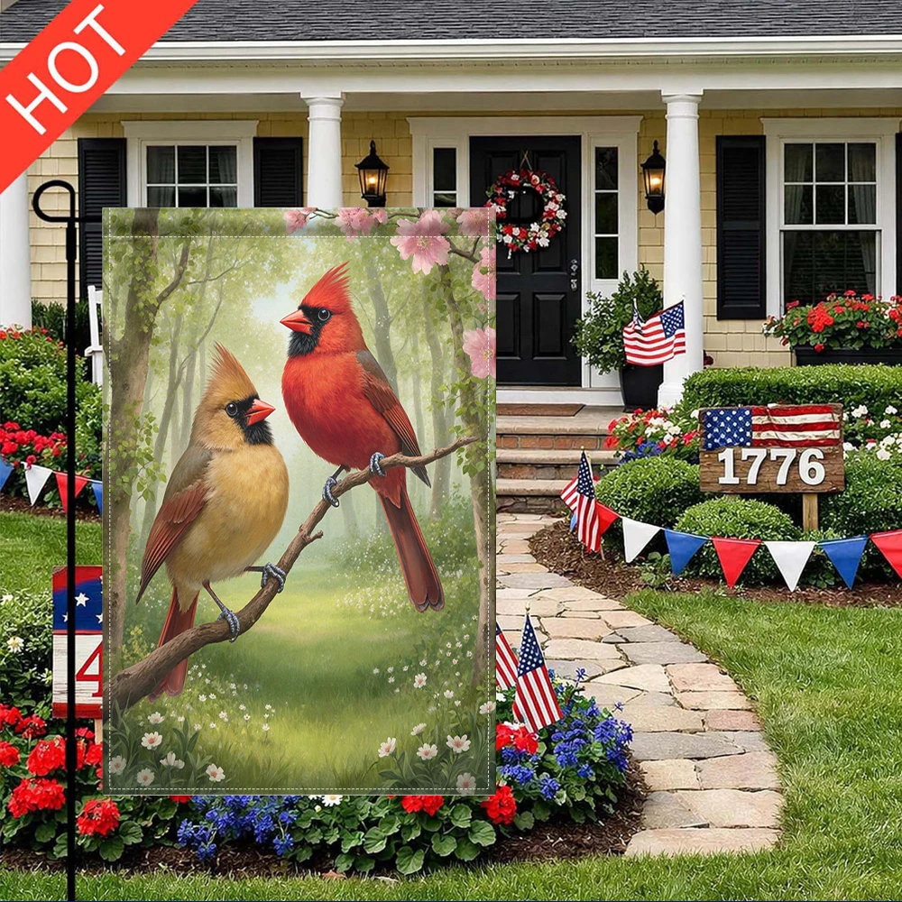 

Double Sided Printed Cardinal Birds Garden Flag, No Pole Included, Spring Forest Floral Yard Decor
