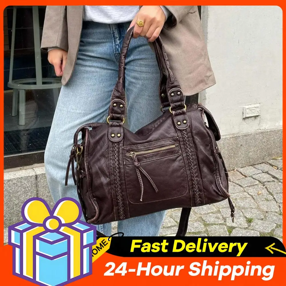 

PU Leather Shoulder Bags Purse Big Capacity Shopper Tote Handbags Large Capacity Retro Crossbody Bag for Women Daily Shopping