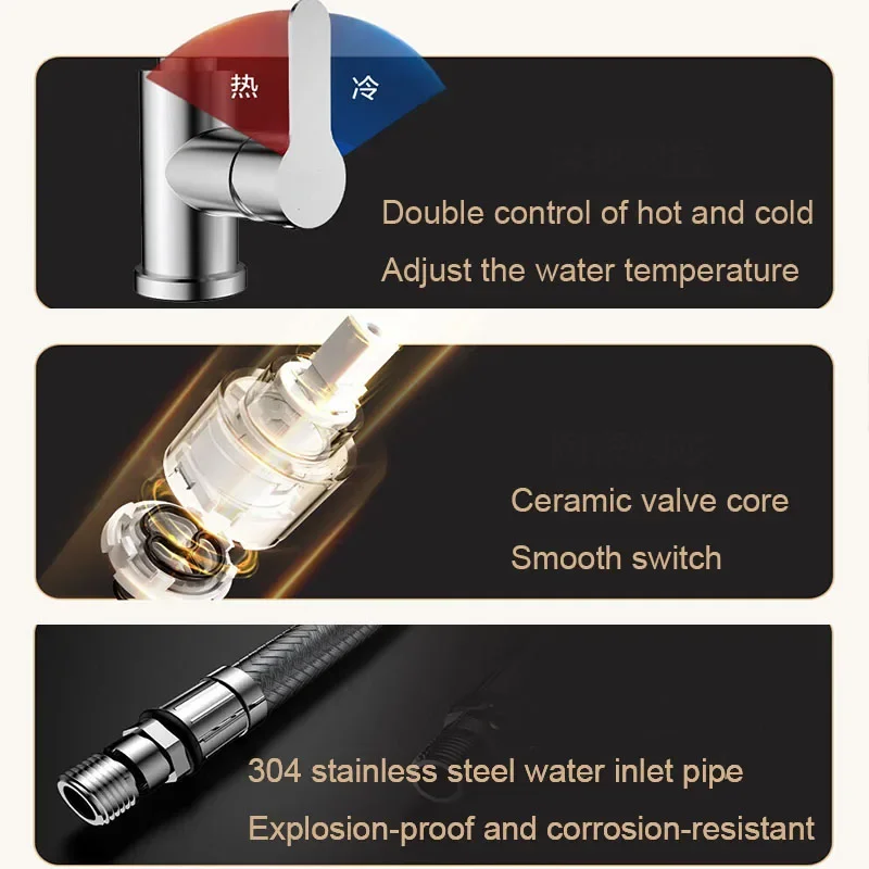 أسود سحب بالوعة المطبخ صنبور مرنة 4 طرق تيار و فوهة البخاخ الحنفيات الفولاذ المقاوم للصدأ الساخن الباردة صنبور حوض خلاط سطح السفينة