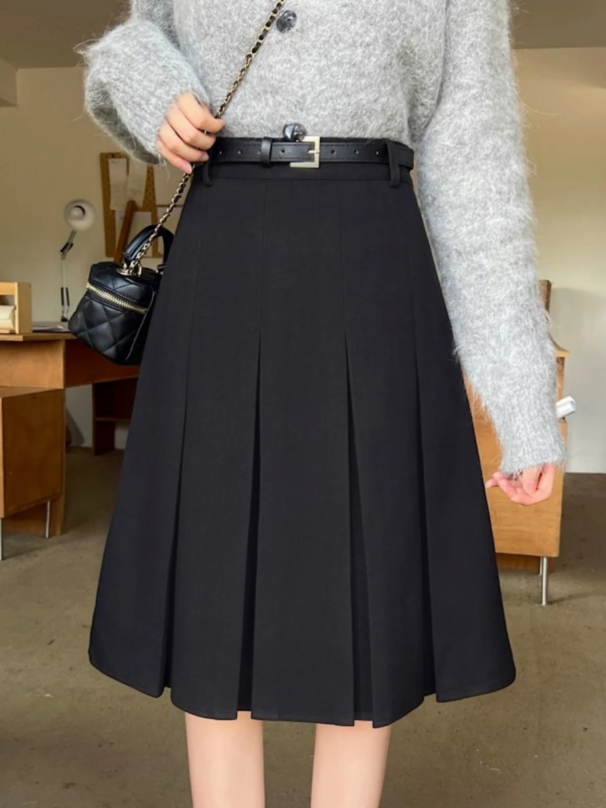 

plus Size Bla Woolen A-Line Skirt Women's Autumn Winter High Waist Slimming Midi Skirt for plus Size Women High Waist