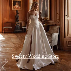 Corset Pearls Wedding Dress Customized Off The Shoulder Sweetheart High Slit Sweep Train Backless Bridal Gown Vestido De Noiva