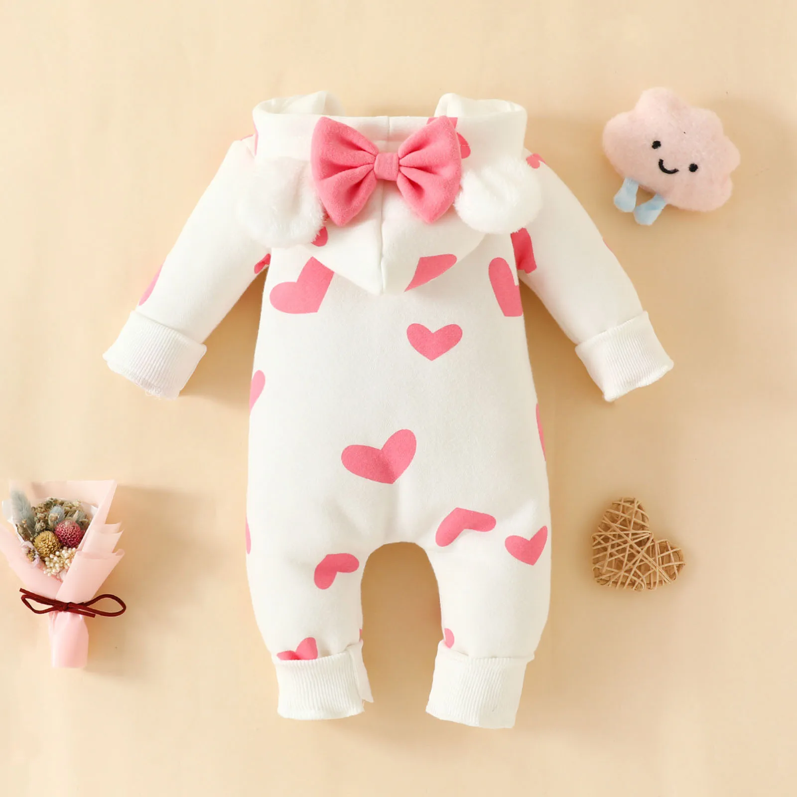 Baby Clothes Girls Cute Hooded Rompers Newborn Thick Warm Romper Spring and Autumn Infant Jumpsuits Clothes 0 to 9 Months