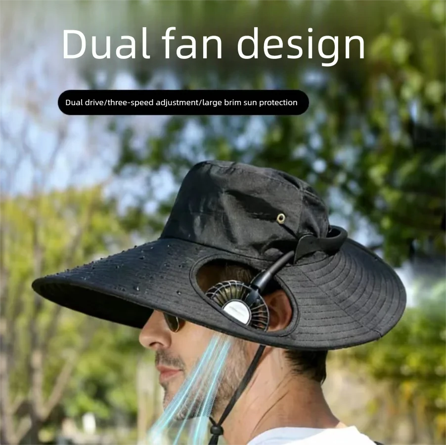 Outdoor Hiking Fishing Hat USB Charging Fan Cap With Removable Neck Fan Wide Brim Sun Hat for Men's Outdoor Camping Fishing
