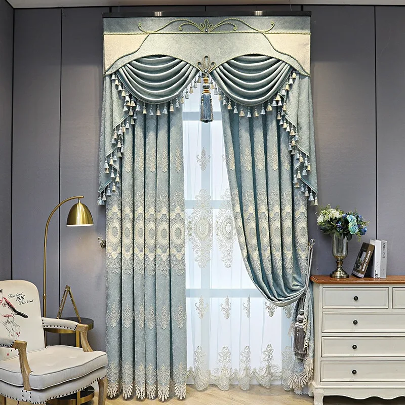 

European-style Chenille Embroidered Curtains for The Living Room Bedroom High Shading Windows Finished Curtain Villa Valance