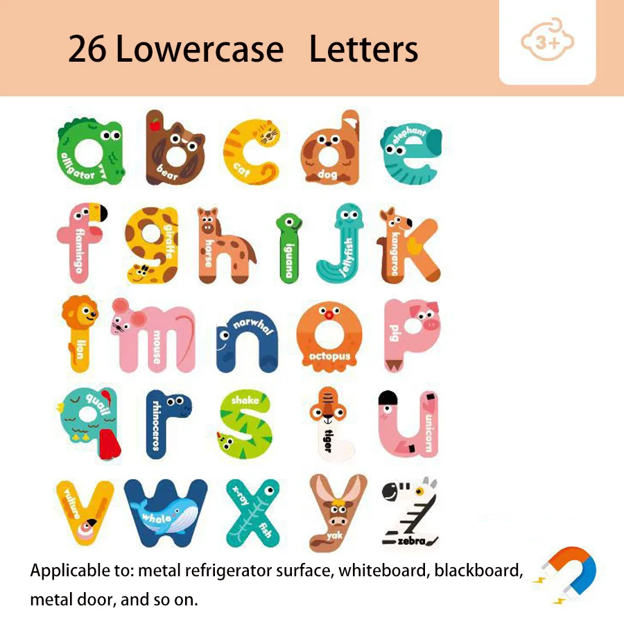 Letters Magnets With Animal Pattern,ABC Magnetic 26 Letters Educational Toy for Kids,Preschool Learning Spelling,Fridge Stickers