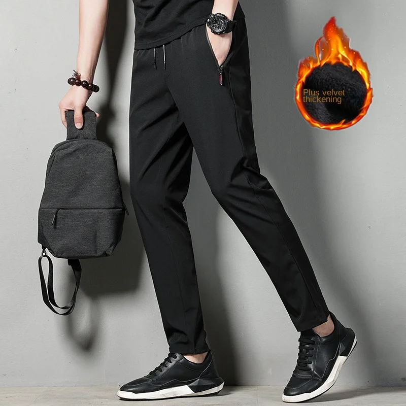 

Winter Thickened and Lined Men's Casual Pants for Sports, Warm and Comfortable with Zippered Pockets and Composite Ultra-Soft Fa