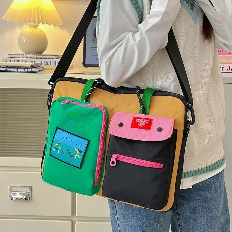 Square Large Capacity Polyester Handbag Colorblock Multi-Pocket Zip Computer Bag 2025 Hot Sale Bags for Women Bolsas Femininas