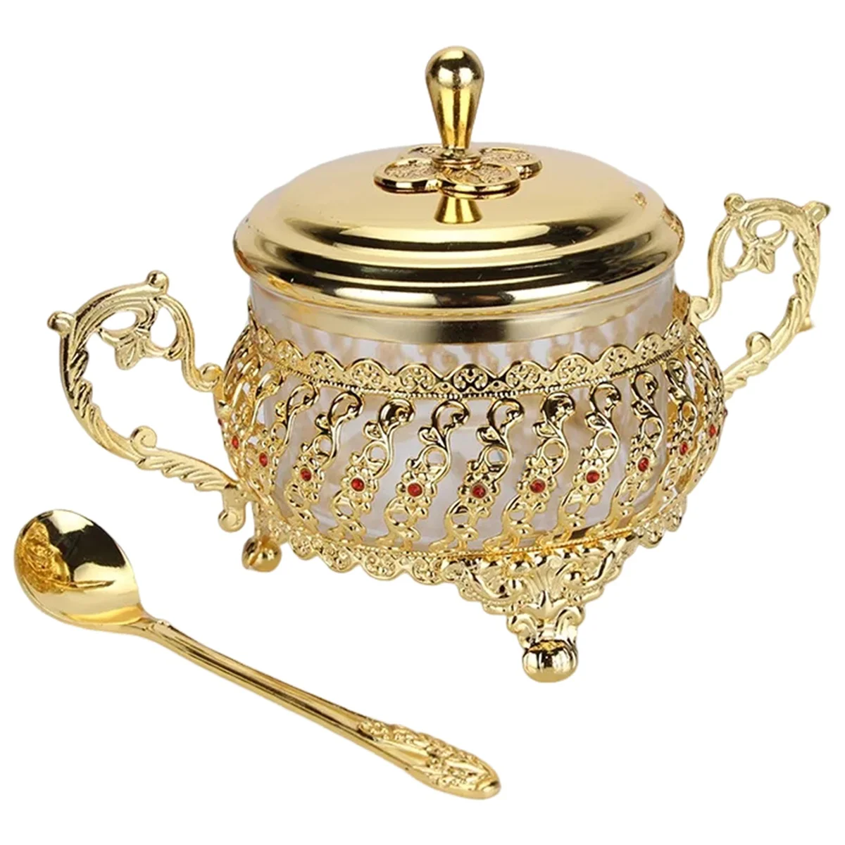 New Kitchen Supplies Seasoning Jar Glass Alloy Coffee Bowl with Spoon Box Salt and Pepper Set Seasoning Organizer