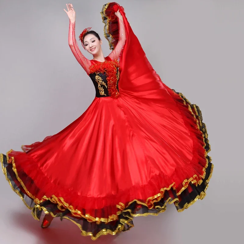 2020 novas mulheres espanhol tourada vestido cigano roupas desempenho vestidos longo robe feminino moderno traje de dança flamenco dl5729