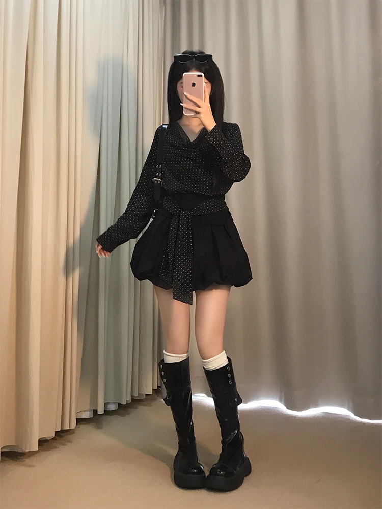 Effet minceur Long Sve à pois irt femmes col Ele Swing Neline Faionable début automne nouveauté