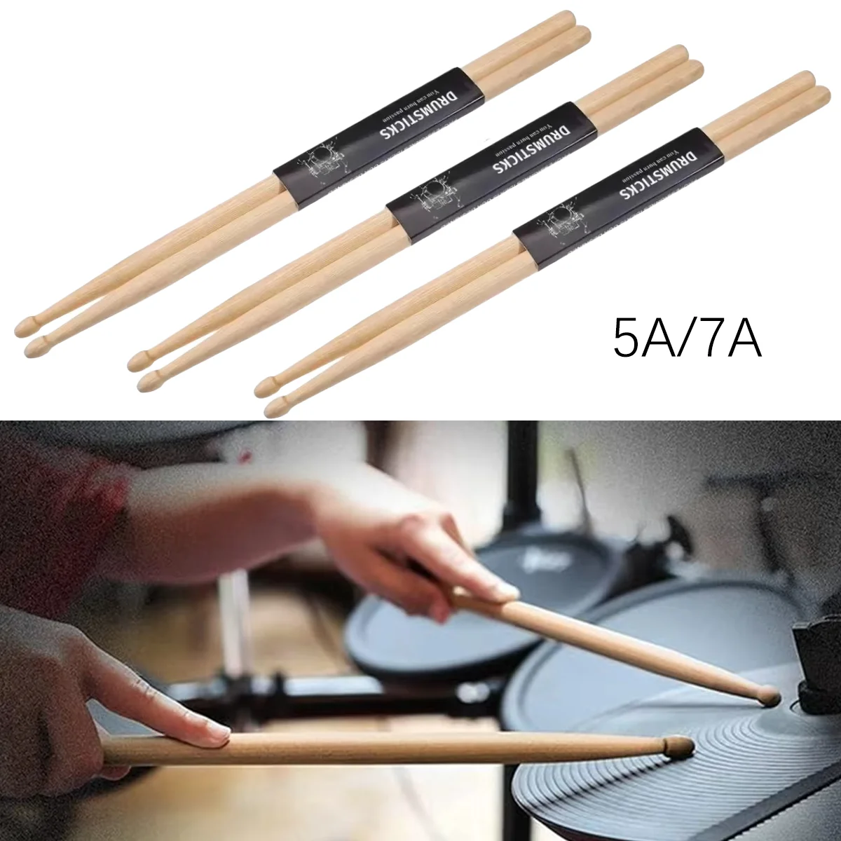 Miwayer 5A/7A Premium Maple Drumsticks Mallets - Elegant Log Color - Durable All-Age Practice Sticks for Beginner & Professional