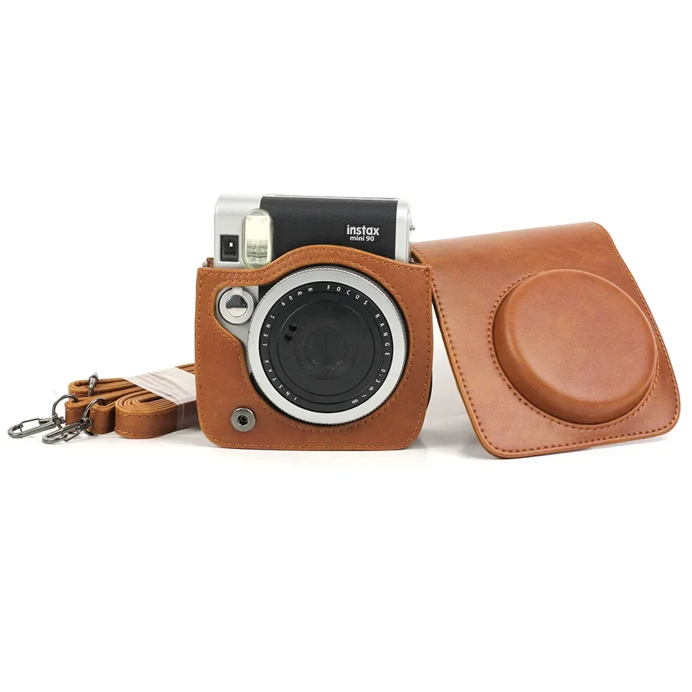 Vintage PU Camera Case Bag Pouch Cover Protector with Strap for Fujifilm Instax Mini 90 Instant Film Camera Black Brown