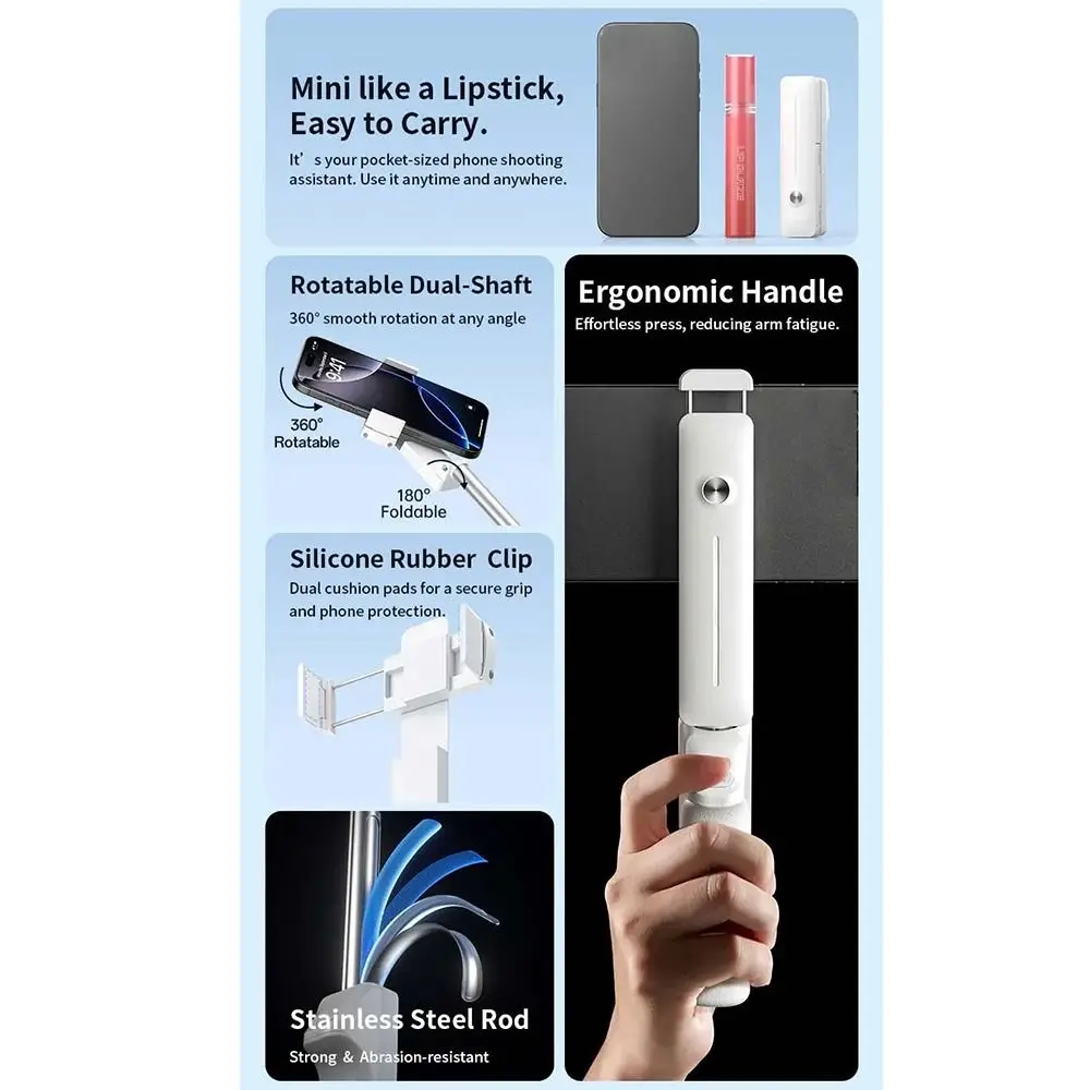 

Foldable Mini Bluetooth Selfie Stick Anti-shake Lightweight Handheld Phone Holder Comfortable Grip Adjustable Length