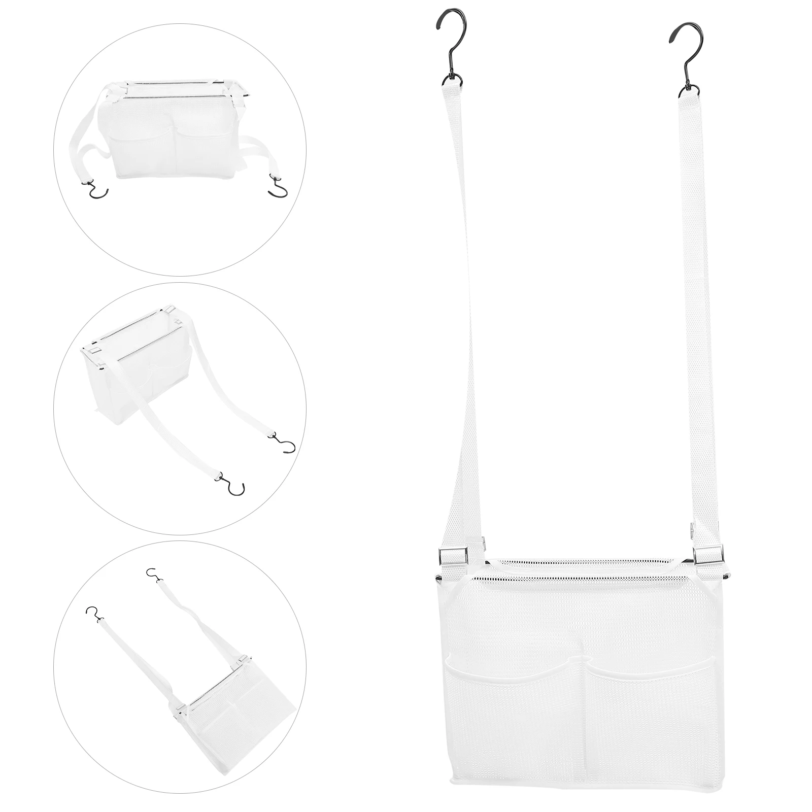 

Bathroom Hanging Basket Storage Mesh Bag Portable Bathtub Rack Black Two Hooks Kitchen Bedroom Living Room ganizer Mesh Cloth
