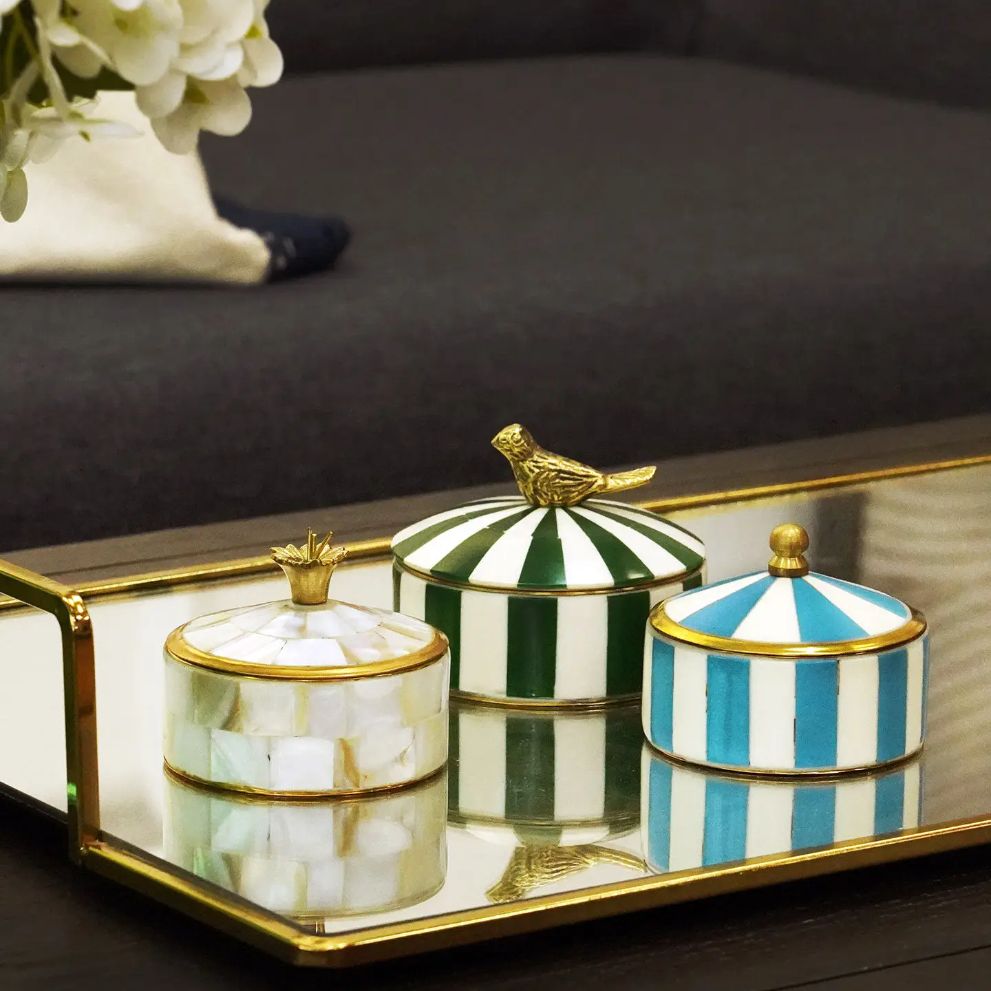 Creative Wooden Jewelry Storage Box with Artistic Brass Handle Modern Metal Bird Storage Jar Decorative Gift Jar Home Decoration