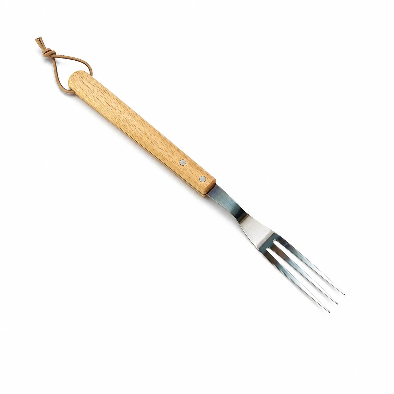 Fourchette de barbecue professionnelle de 40 cm avec manche ergonomique en bois et dents en acier inoxydable, ustensile pour grillades, viande rôtie et légumes, outil de cuisson en plein air