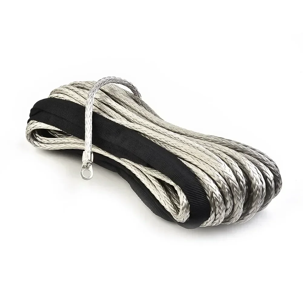 Corda per verricello da 15 m ATV UTV Cavo per verricello sintetico ad alta resistenza Cavo da traino con guaina grigia applicabile alla maggior parte delle auto SUV ATV