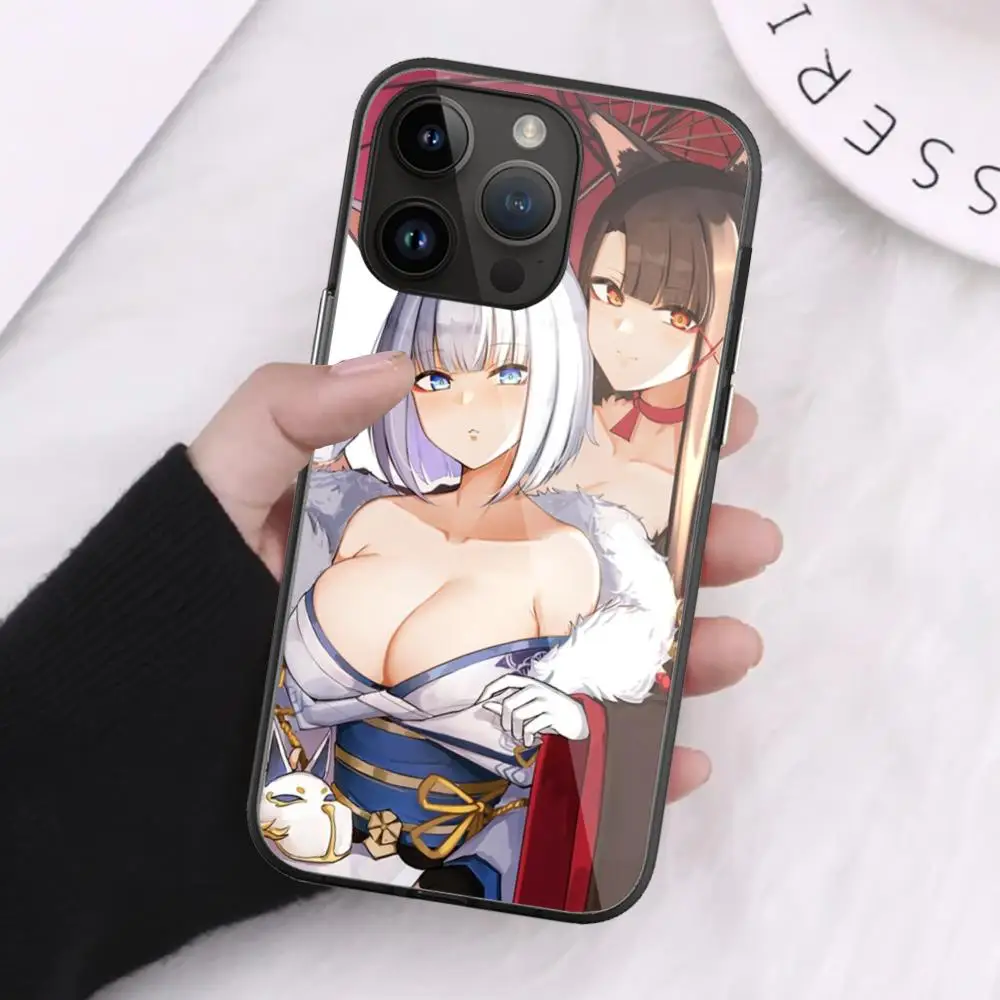 Azur Lane Kaga Phone Case For iPhone 16 Pro Max 15 14 13 12 Mini 11 XR XS 8 7 Plus Black Art Glass Cases