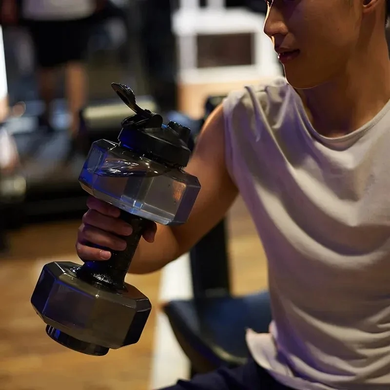 1pc 1500ml Large Capacity Dumbbell Sports Bottle Plastic Drinking Cup Leakproof Fitness Camping Portable Water Bottle