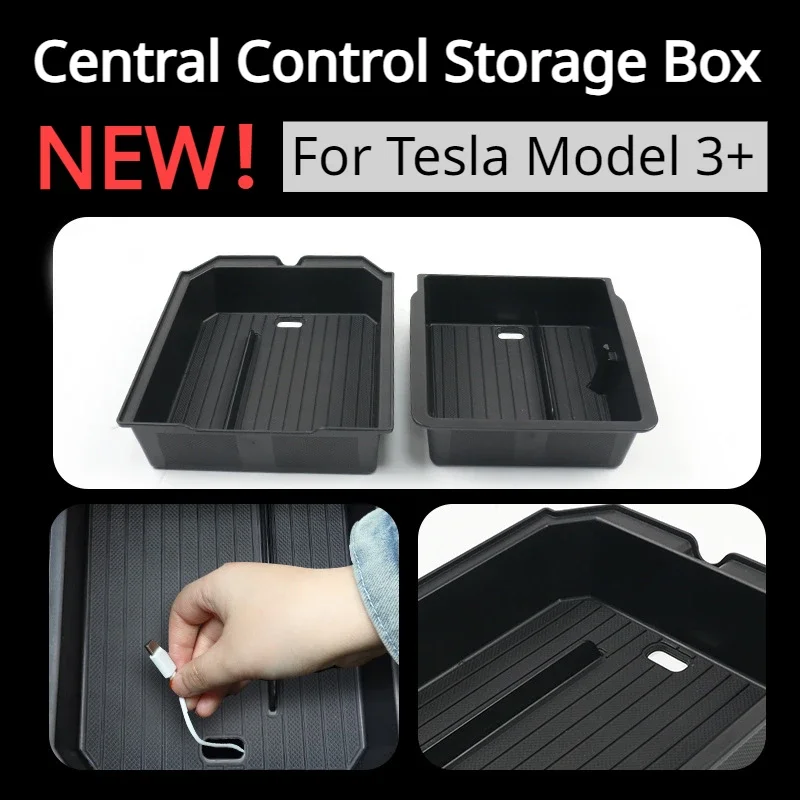 Central Control Storage Box For Tesla Model 3+ Central Armrest Storage Box with Glasses Holder New Model3 Car Accessories 2024