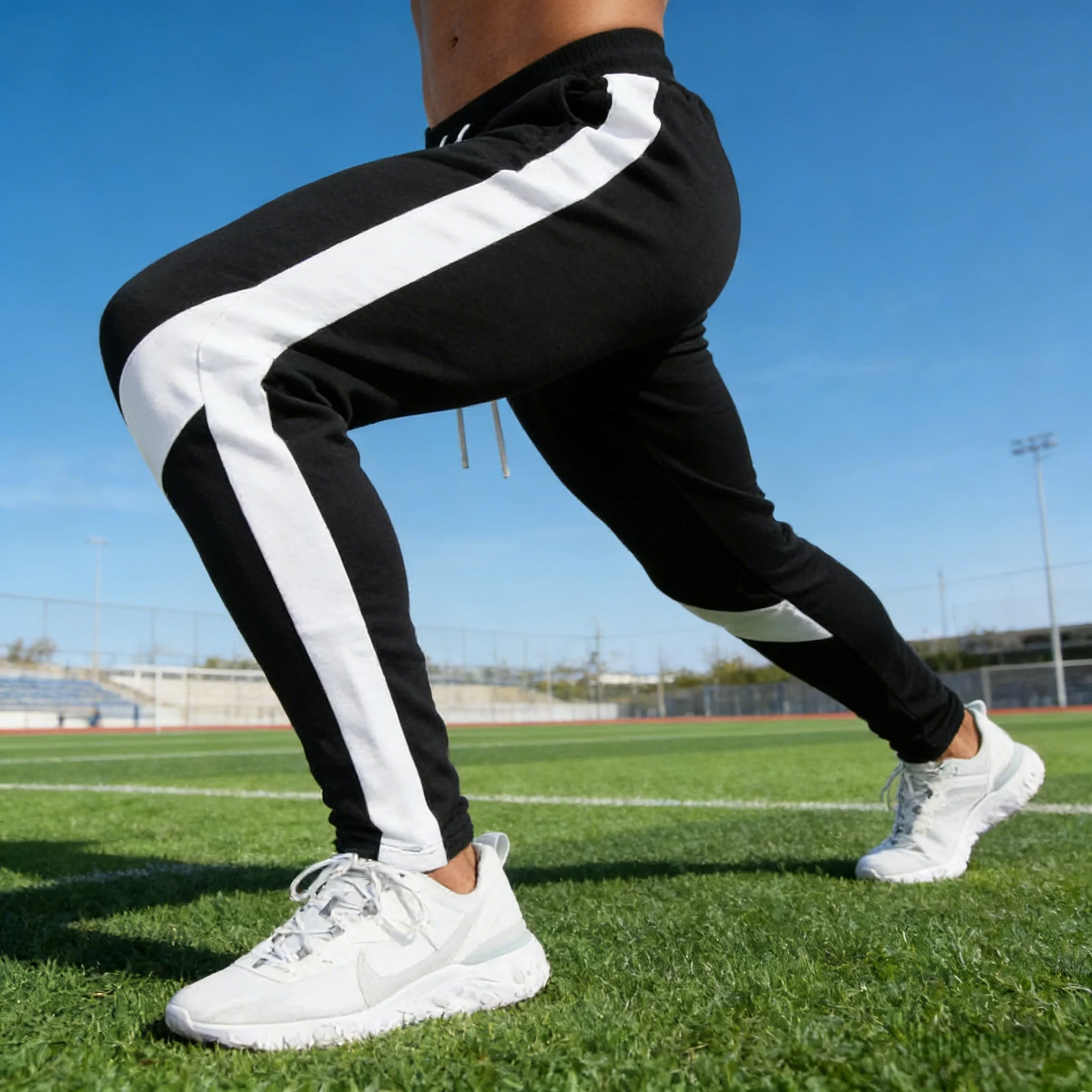 

Модные мужские спортивные свободные повседневные брюки, мужские брюки с цветными вставками, на эластичной резинке, дышащие, на шнуровке