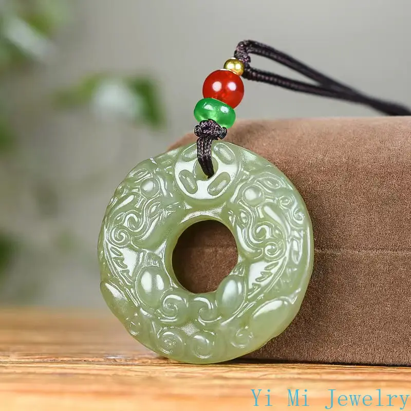 حقيقية Hetian اليشم جاسبر فنغ شوي الشجعان قلادة الرجال والنساء زوجين نماذج بحيرة الأخضر السلام زر قلادة من اليشم مجوهرات هدية
