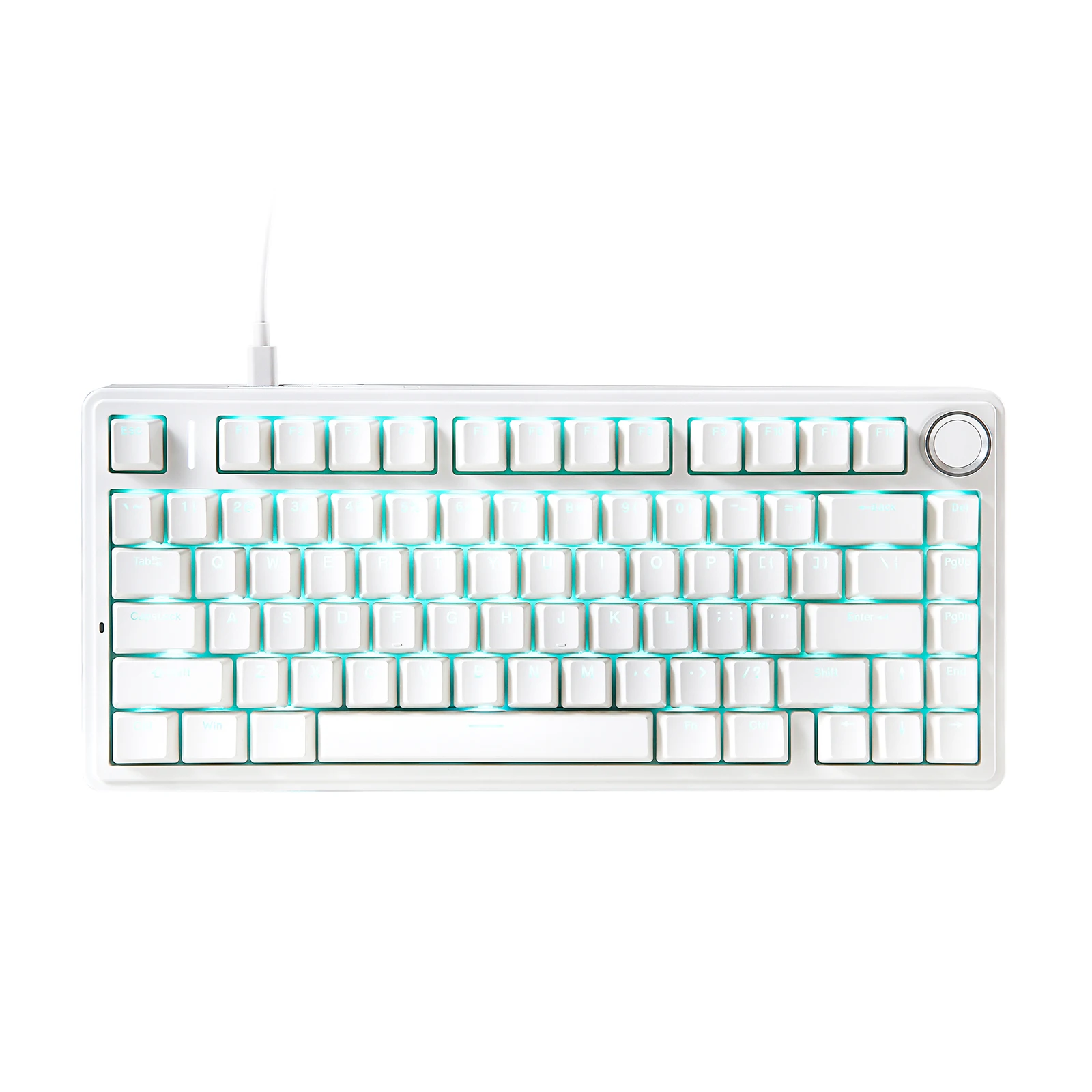 YUNZII B75 White 75% 80-Key Wired Gasket Hot Swappable Knob with Translucent Keycaps, Single Blue LED Backlight for Multi-system