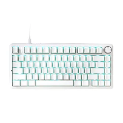 YUNZII B75 White 75% 80-Key Wired Gasket Hot Swappable Knob with Translucent Keycaps, Single Blue LED Backlight for Multi-system