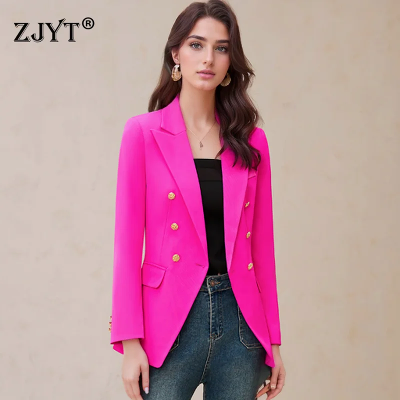 ZJYT Korean Fashion Double Breasted Blazers Feminino Elegant Office Business Chic Jacket Coat Autumn Outerwears Plus Size Tops