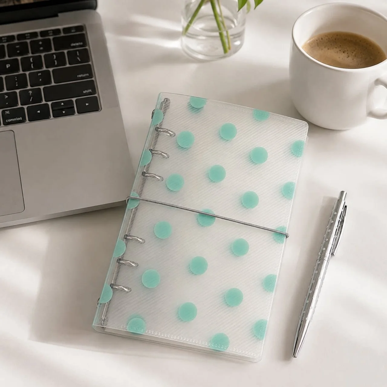 Korean Style Mint Green Polka Dot A6 Photocard Binder Strap Closure Cover For Kpop Lomo Photo Cards Collect Office Storage