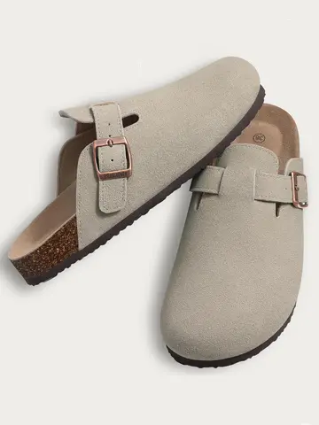 Comwarm Fashion Men Clogs Slippers Women Classic Cork Footbed Suede Mules Cozy Potato Shoes With Arch Support Men Beach Slippers