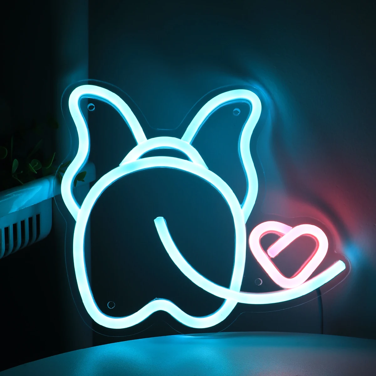 1 buah gajah lalat kecil dengan hati LED seni dinding lampu tanda Neon untuk kamar toko pesta hadiah dekorasi 8.62 ''* 7.4''