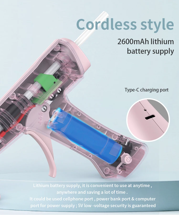 Imagem -02 - Cordless Hot Melt Glue Gun Carregamento Usb Pistola de Silicone Quente sem Fio Pistola de Cola Térmica Portátil Home Faça Você Mesmo Repair