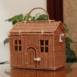 Handmade Rattan Weaven Mushroom Summer Beach Straw Bag House Shape Rattan Wicker Woven Shoulder Crossbody Bags