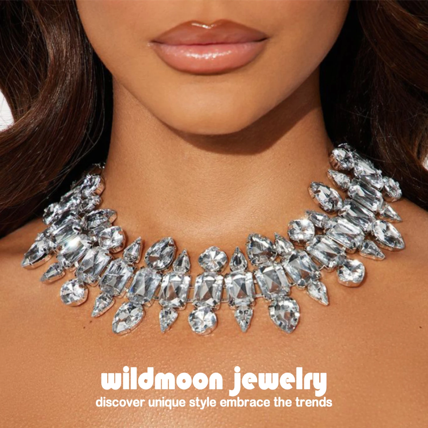 Exaggerated White Red Geometric Necklace for Women Full Rhinestone Elegant Wedding Collar Torques Fashion Jewelry for Neck Gifts