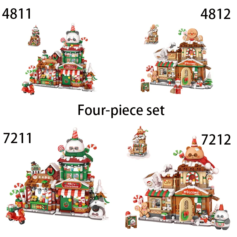LOZ Christmas Panda Gingerbread House Building Blocks Toys Set, DIY Building Model Assembly Toy, Children's Christmas Gift