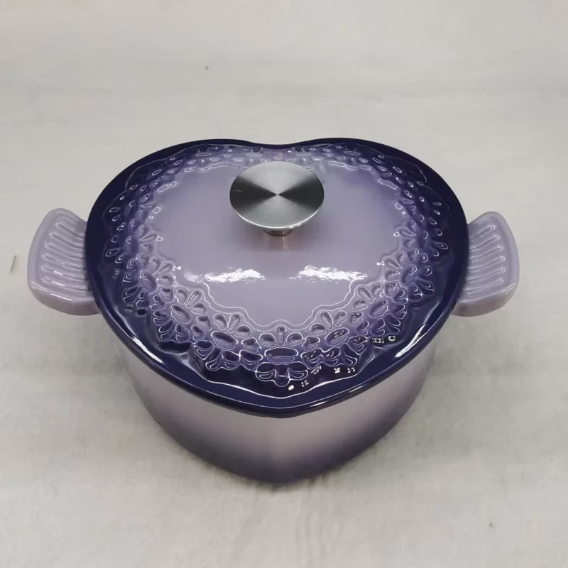 1.9L Heart Shaped Enameled Cast Iron Casserole 18.5cm Stew Soup Pot Violet