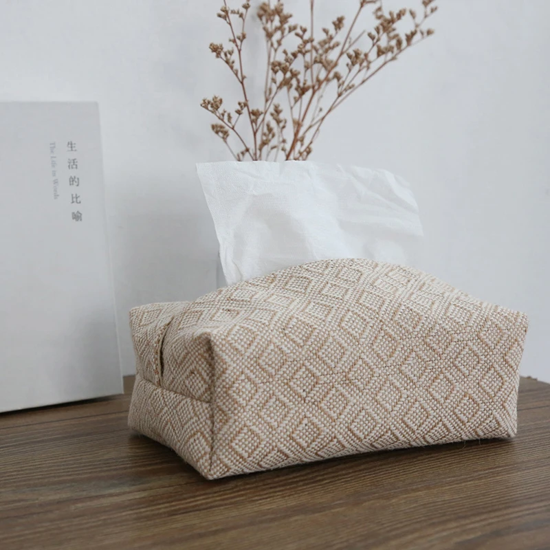 Nordic Cotton Linen Cloth Art Tissue Box Holder Car Tissue Holder Desk Table Napkin Holder Home Decor Handkerchief Box Gift