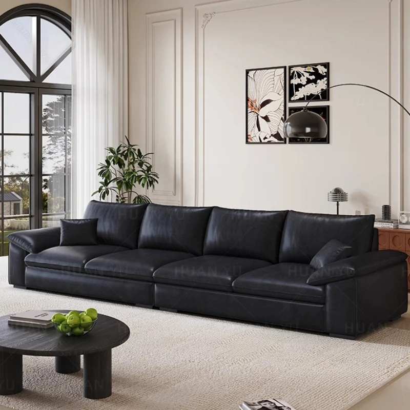 Italian Luxury Sofa Living Room Straight Row Three-person Cat Scratching Skin Sofa Straight Row Lounge Armchair Home Furniture