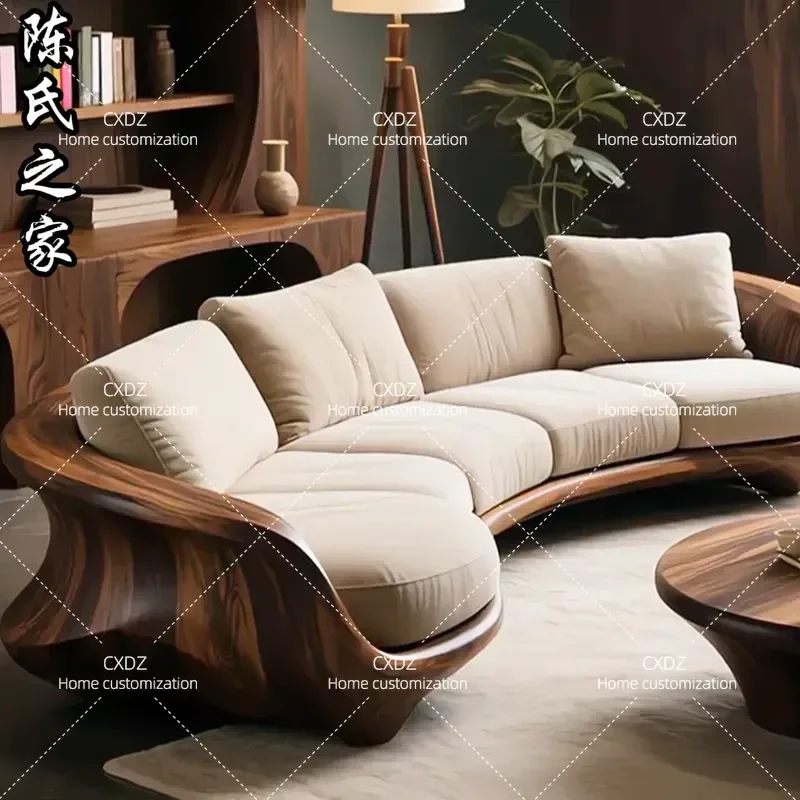 Modern Light Luxury Solid Wood Sofa Set for Home and Hotel High End Zen Style Living Room Furniture 2025 New Arrival