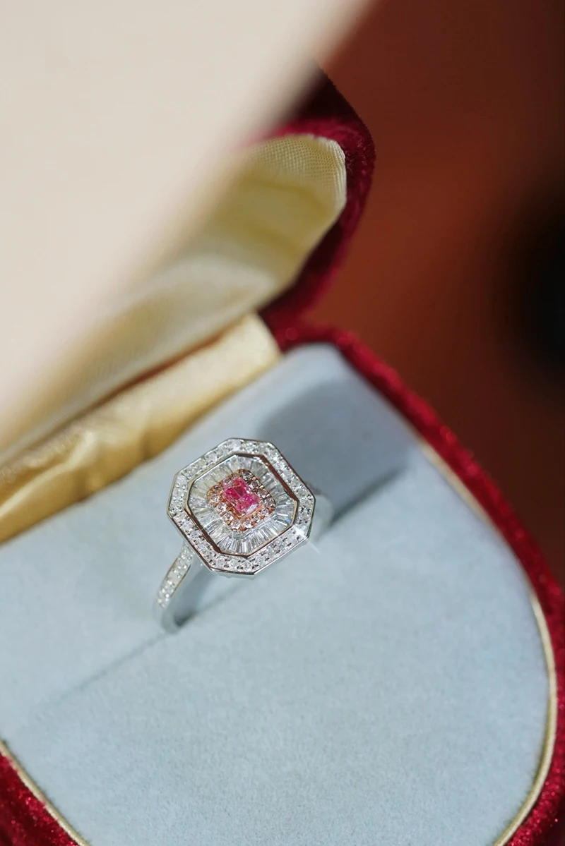KUGG 100% 18K White Gold Rings Luxury Design Pendant Elegant Real Natural Pink Diamond Cocktail Ring for Women Fine Jewelry