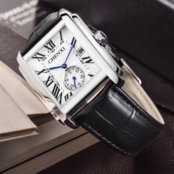 CHENXI Original Brand Man Watch Leather Strap Square Quartz Watches For Men Casual Fashion Clock