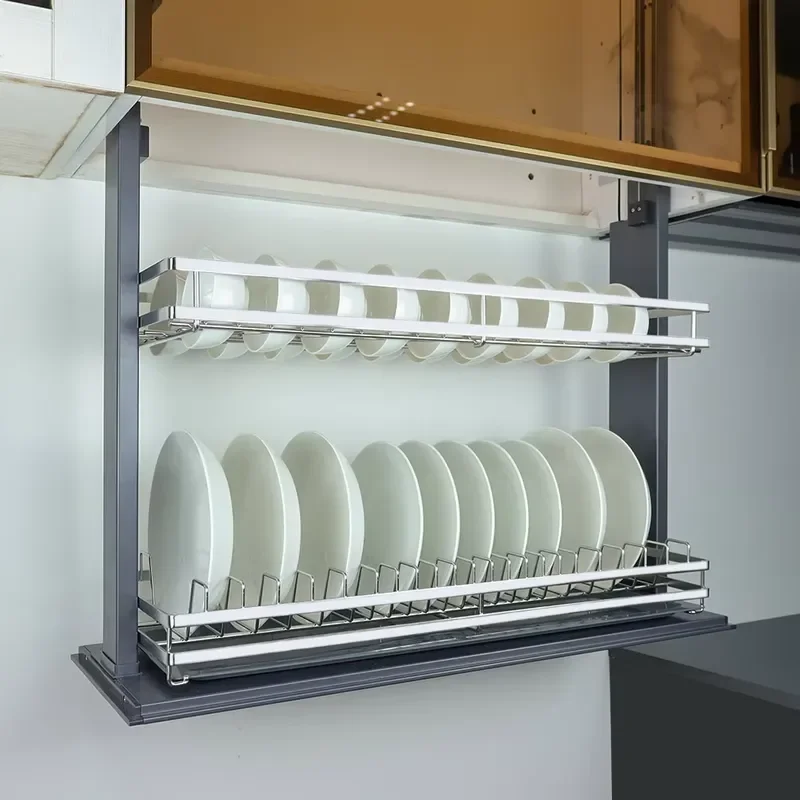 Kitchen Storage System Push-to-Control Cabinet Lift Basket Electric Smart Elevator Dish Rack