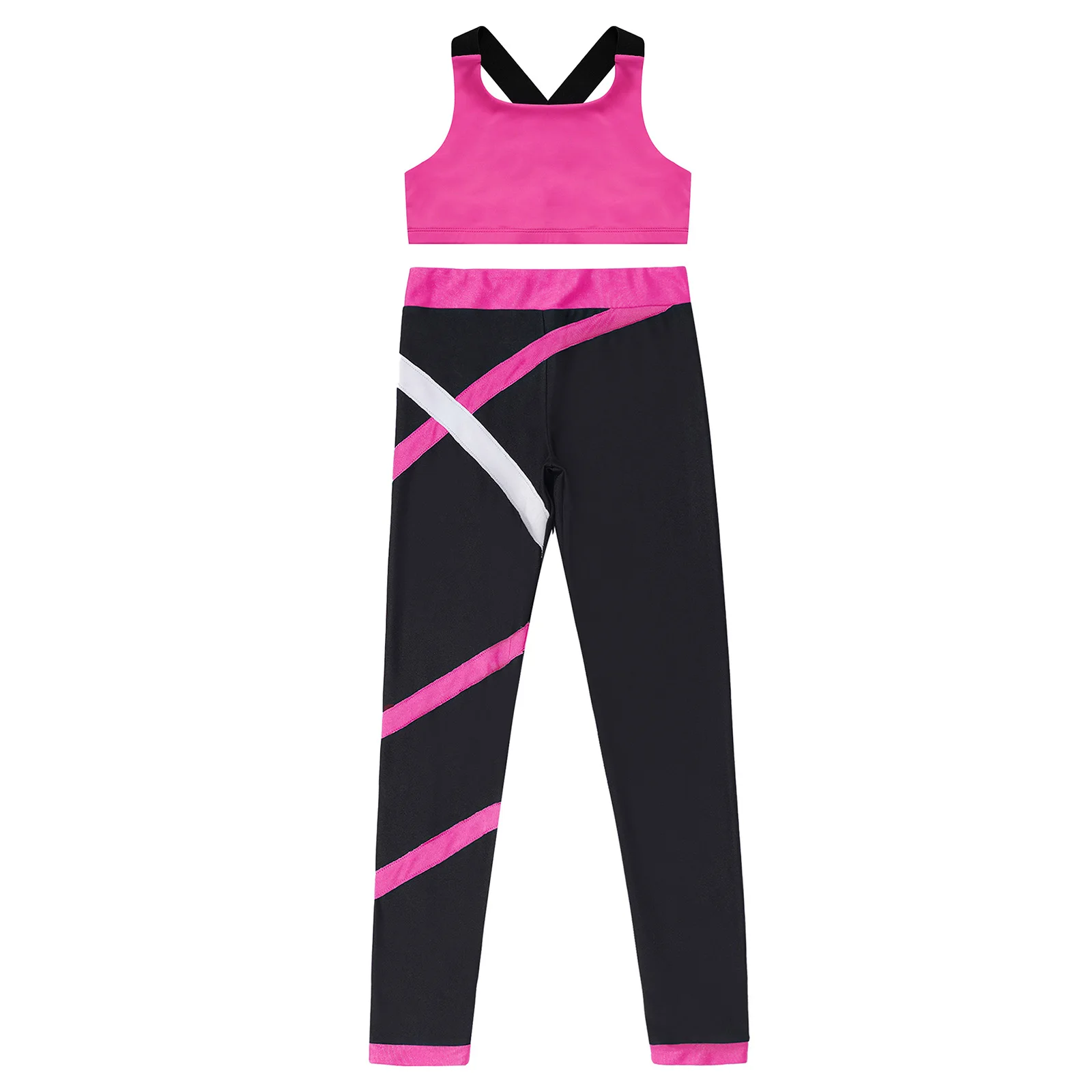 Crianças meninas conjunto de esportes atléticos bloco cor roupas de ginástica ternos esportivos das crianças calças de yoga para dança treino treino treino