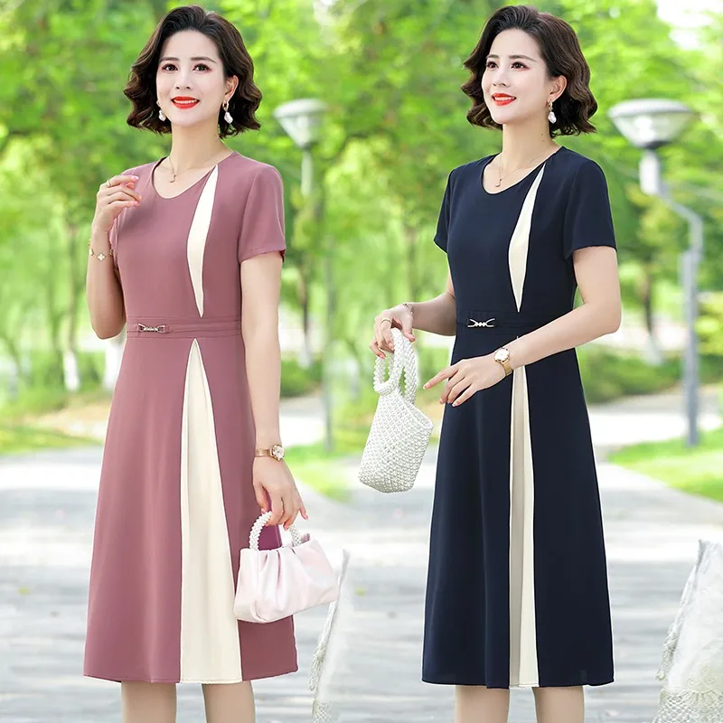 2024 impero Patchwork Pullover a metà polpaccio abbigliamento donna o-collo ufficio signora estate abiti decenti donna nuova popolarità coreana