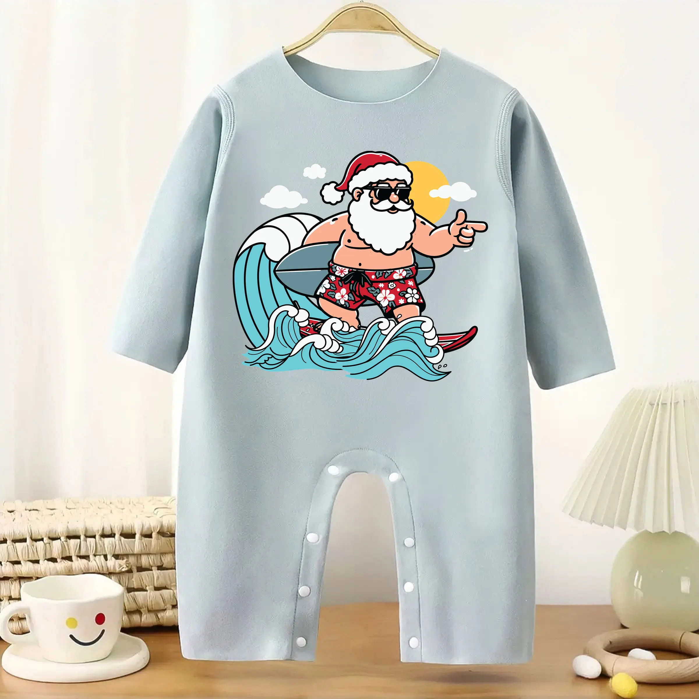 

MINISO First Christmas Surfing Santa Baby Thickened Jumpsuit Infant Longsleeve Creeper Keep Warm for Height 60-90CM Baby Cloth