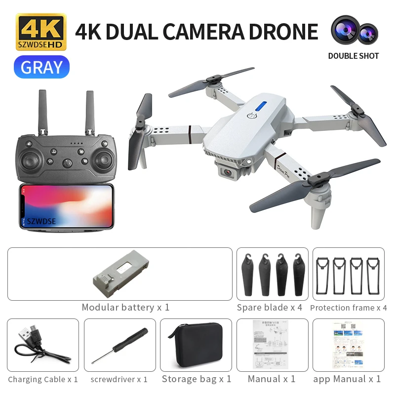 2026 Mini RC E88 Drone Opvouwbare Quadcopter LED Hover Afstandsbediening Met Optische Flow UAV E88 Pro Max Beginnersdrones 